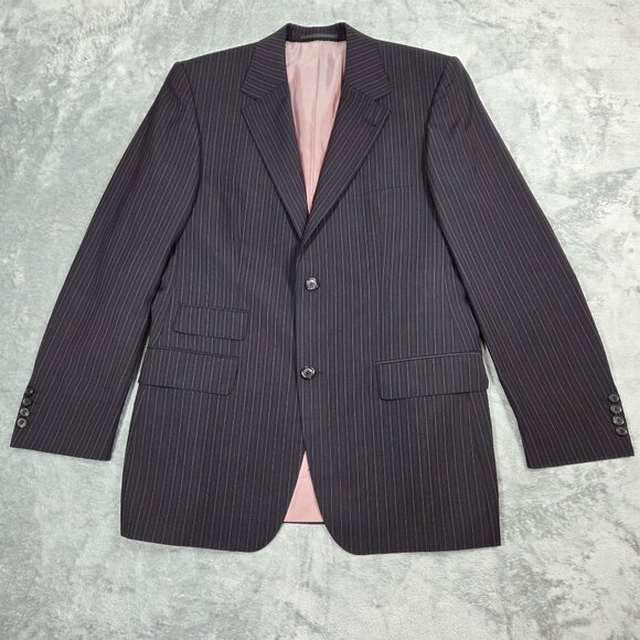Hugo Boss Sport Coat Mens 40R Black Burgundy Pinstripe Wool Vegas Blazer Jacket